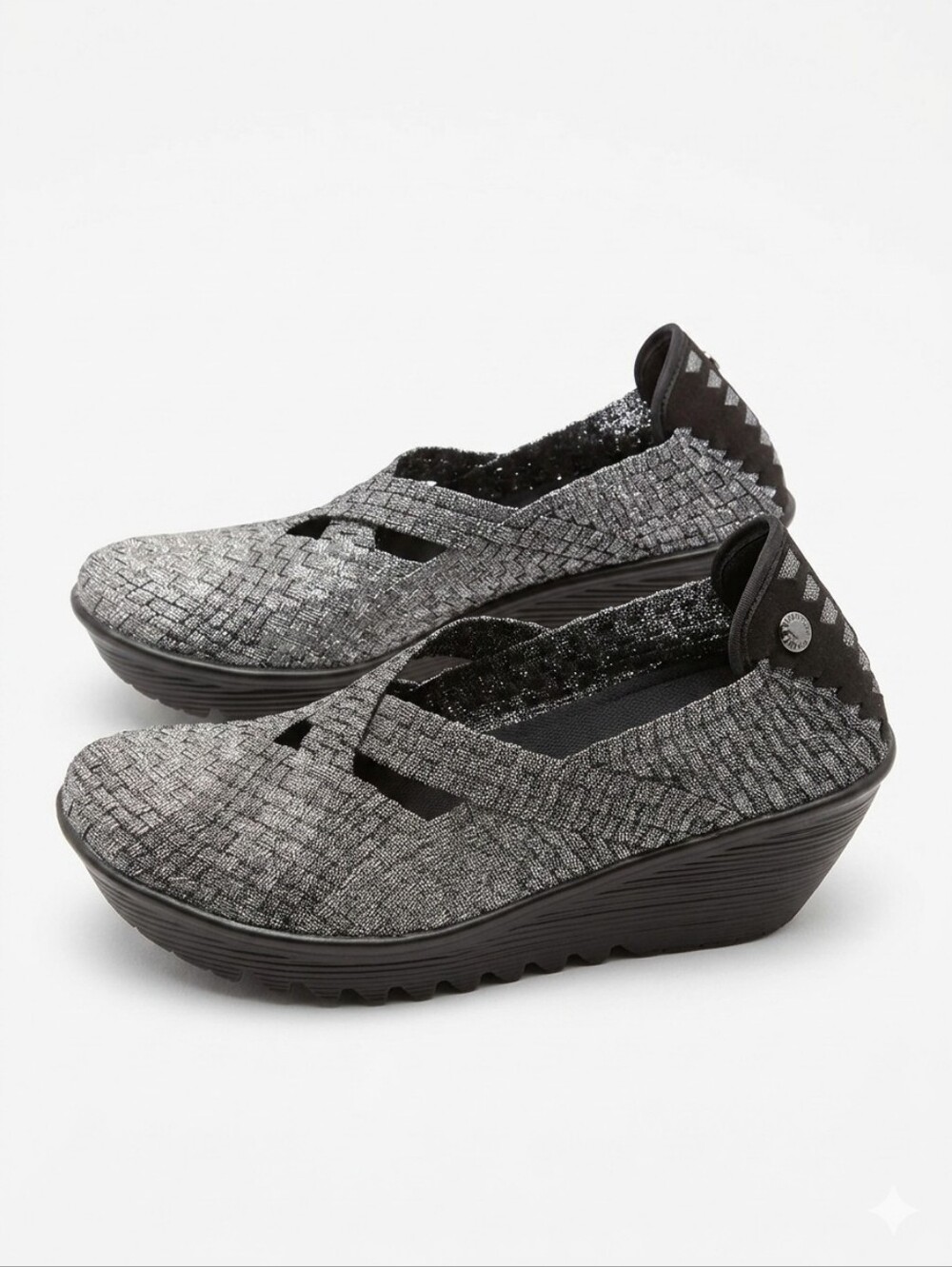 Bernie Mev Cleopatra Woven Wedge - Silver/Black Shimmer - Size 41 (Sz 10.5) NWOT